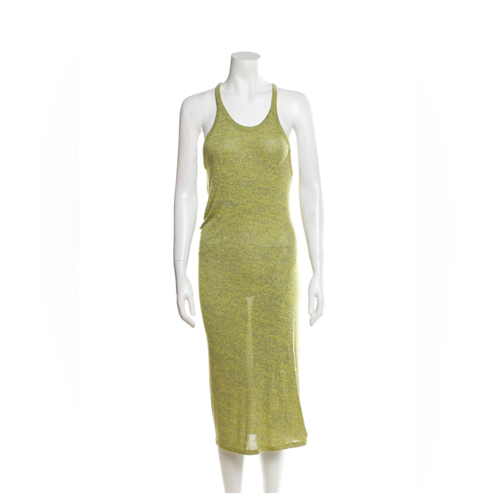 💯AUTH ALEXANDER WANG TWIST MAXI DRESS YELLOW GREEN SHEER KNIT razorback Long M